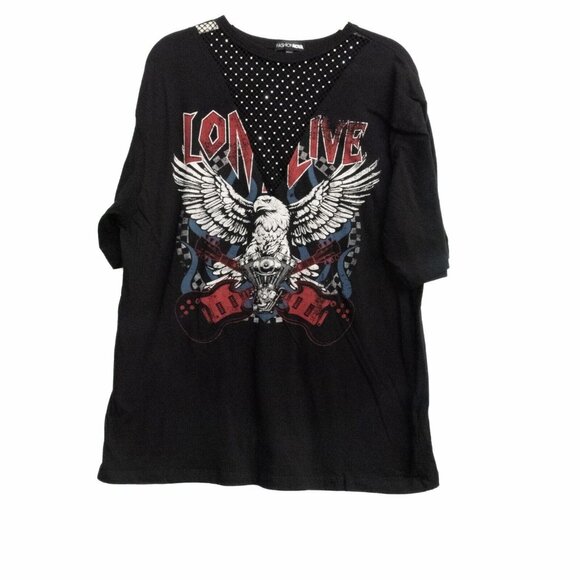 Fashion Nova Womens Black T Shirt Graphic Print Eagle and Guitar Short Sleeve 1X - Picture 2 of 7